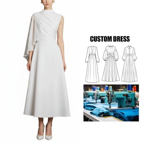 <span class=keywords><strong>Robe</strong></span> midi sans manches <span class=keywords><strong>en</strong></span> gaze fluide, style célébrité, coupe trapèze, avec châle blanc, design de niche personnalisable pour marque, pour un look élégant - Product Image 1