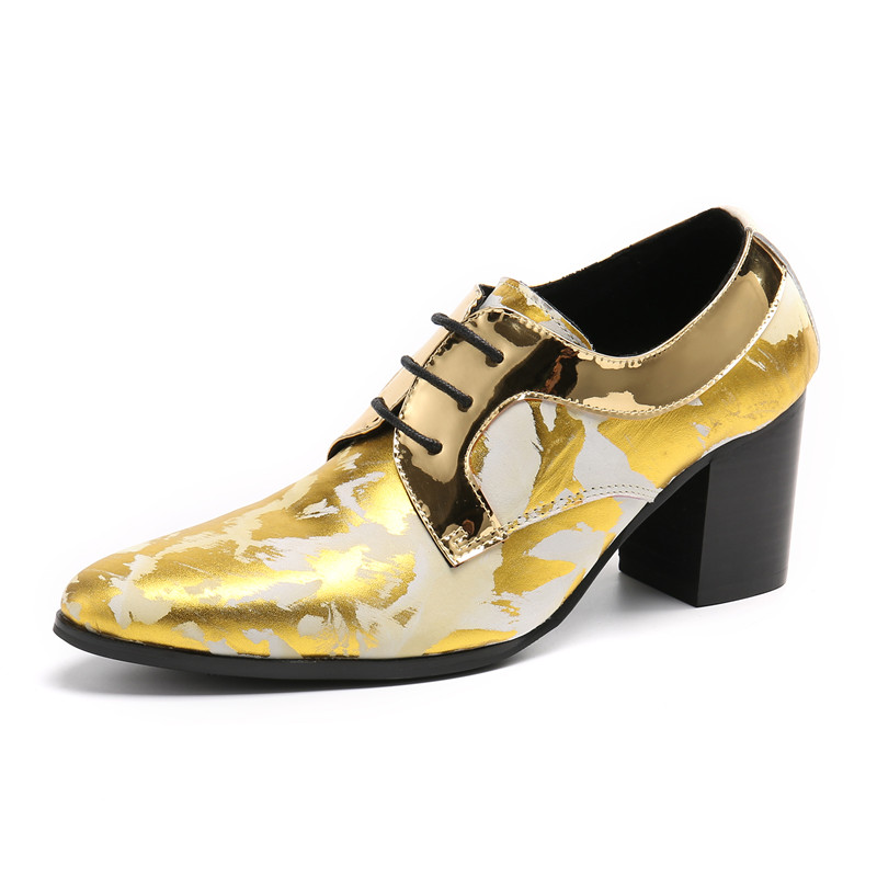 Luxury Gold Men's Oxford Shoes - Genuine Leather High Heels for Nightclub  Party - Breathable & Waterproof Dress Shoes