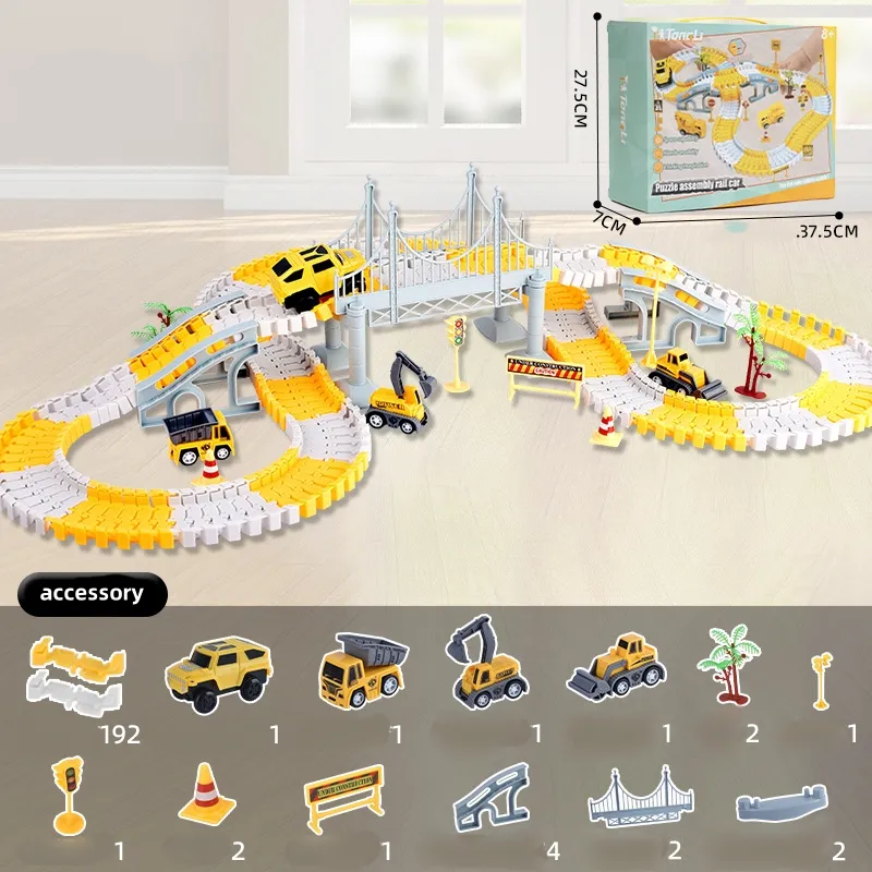 Penjualan laris DIY Gratis sambungan mainan mobil rel mobil simulasi Konstruksi Kota mobil mainan puzzle anak-anak