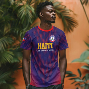 <span class=keywords><strong>T</strong></span>-<span class=keywords><strong>shirt</strong></span> des supporters de l'équipe nationale de football d'Haïti, Les Grenadiers, imprimé patriotique avec le drapeau d'Haïti, carte de l'État, fédération de football - Product Image 5