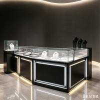 Hochwertiger Eleganter Edelstahl-Goldschmuck-Präsentationsständer mit LED-Beleuchtung, Wasserdichtes Design, Regalböden für Ladenauslage