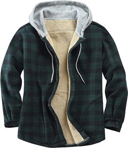 <span class=keywords><strong>2023</strong></span> nouveau Offre Spéciale hiver vert/noir à carreaux coton fait hommes Vintage Sherpa matelassé chaud Plaid flanelle à capuche veste - Product Image 3