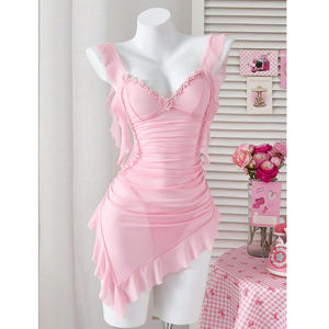 Femmes <span class=keywords><strong>Sexy</strong></span> Babydoll Lingerie Belle Doux Rose Dentelle Garniture Ferme Contrôle XL Taille Broderie Arc Décor Bodys Spandex - Product Image 1