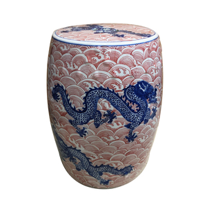 Tabourets de jardin en céramique chinoise antique à motif de dragon rouge sous glaçure bleu et blanc, tabouret décoratif en céramique de Jingdezhen - Product Image 3