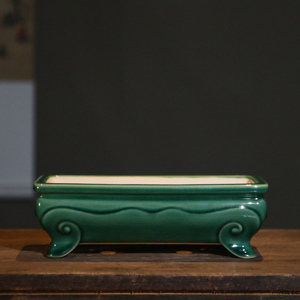 Maceta rectangular de cerámica para bonsái, esmaltada en verde, hecha a mano, mini maceta para plantas de interior - Product Image 1