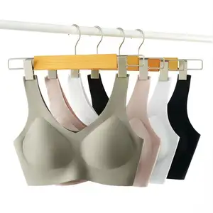 7614 sin costuras de gran tamaño camiseta sin mangas para dormir sin rastro sujetador de aire de seda helada con almohadillas fijas sensación desnuda deportes mujer Bralette