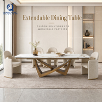 Table à manger très vendue avec 8 chaises, plateau en céramique marbrée de 12 mm, vente en gros, mobilier moderne pour la maison, ensemble de table à manger extensible