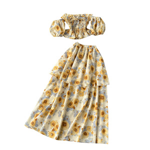 2024 nouveau été plage vacances femmes Sexy <span class=keywords><strong>jupe</strong></span> florale costumes Sexy hors épaule bustier tubulaire et gâteau <span class=keywords><strong>longue</strong></span> <span class=keywords><strong>jupe</strong></span> deux pièces ensemble - Product Image 6