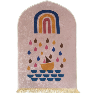 Tapis de prière islamique brodé et rembourré pour les petits enfants musulmans, respectueux de l'environnement, antidérapant, fabriqué en 100% polyester - Product Image 3