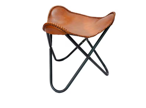Tabouret papillon en cuir de buffle fait main avec structure en fer pliable, finition vintage et design artisanal pour salon - Product Image 6