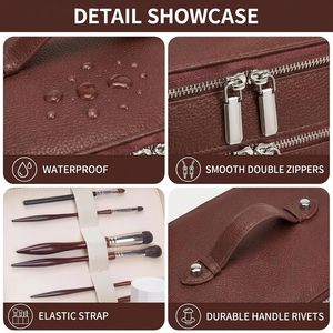 Travel Makeup Vanity <b>Case</b> with Brush Holder and Handle Waterproof PU Leather Cosmetic Organizer Bag Cosmetic Bag - Product Image 3