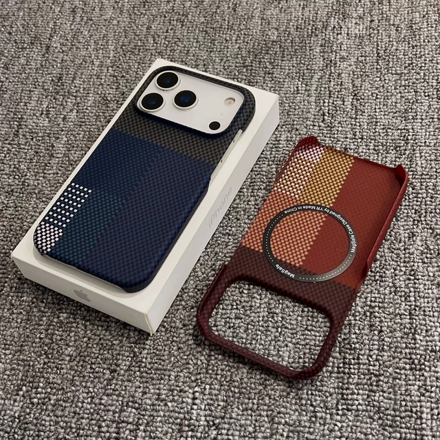 Slim PC Design Mobile Phone Carbon Fiber Pattern Cover Case for iPhone 17 16 15 Pro Max Half Cover Magnetic Case