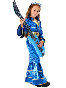 <span class=keywords><strong>Costume</strong></span> de combinaison <span class=keywords><strong>disco</strong></span> années 70 pour filles - Tenue à paillettes avec lunettes et accessoire de guitare pour Halloween, spectacle sur scène et soirée à thème - Product Image 3