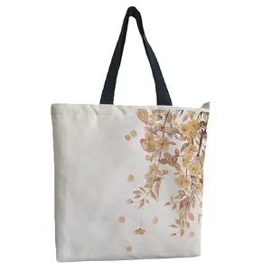 Wholesale High Quality Beach Tote Bag Organic Cotton Custom Printing Shopping Handle Bag Blank White Canvas Handle Bags