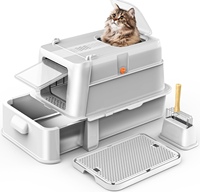 Bac à litière pour chat en acier inoxydable avec couvercle, taille XL, grande toilette pour chat en métal avec tiroir pour les gros chats