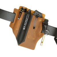 Sac banane tactique EDC en cuir véritable durable avec rangement pour lampe de poche, stylo et étui à couteau, fermeture à cordon pour sports de plein air masculins