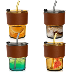 แก้วน้ำขนาด 400 มล. แก้วกาแฟพร้อมฝาและหลอดดูด แก้วน้ำชา - Product Image 3