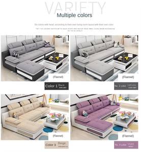 आधुनिक लक्जरी लिविंग रूम और बेडरूम सेट एल-आकार के अनुभागीय सोफे के साथ गोल स्पंज कपड़े स्टाइलिश सीटर सेट - Product Image 2