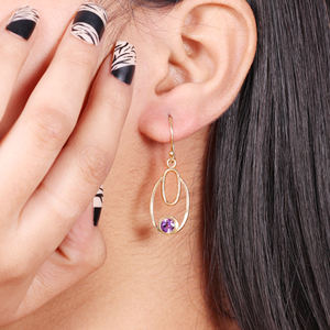 Boucles d'oreilles améthyste faites à la main en argent Sterling 925 pour femmes bijoux violets mignons pour cadeau de fête de mariage - Product Image 2