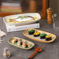 Assiette rectangulaire japonaise en grès pour sushis, viande grillée, poisson vapeur – Vaisselle commerciale pour hôtels en céramique