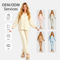 Sweethoney – ensemble pyjama en gaze de coton pour femmes, manches longues, col rond, doux, motif lapin, vêtements de détente, printemps et automne