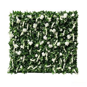 Mur de fleurs vertes en gros, toile de fond florale artificielle 3D avec fausses roses et hortensias, pour décoration de mariage et de fête - Product Image 5