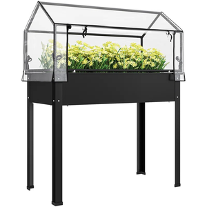 Grand lit de jardin surélevé en métal noir avec couvercle et pieds Boîte à fleurs de culture surélevée pour légumes et fleurs - Product Image 2