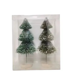 Dekorasi Natal keluaran baru miniatur cabang hijau pohon Natal bernoda dengan dekorasi kue Cedar putih pohon Natal