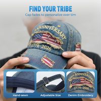 Gorra de Béisbol Vintage con Efecto Desgastado, 250.º Aniversario de EE. UU., Algodón Premium Lavado, Protección Solar, 5 Paneles, Correa Ajustable