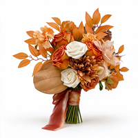 Bouquet de mariée orange automnal, fleurs artificielles en tissu de soie, décoration florale pour la cérémonie de mariage