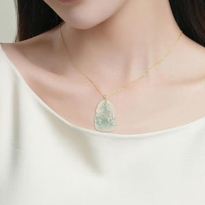 หยกธรรมชาติสีน้ำเงินหยกเทพเจ้าแห่งความมั่งคั่งจี้หยกฝังทอง 18K สไตล์จีนจี้หยกผู้หญิงดีไซน์ดั้งเดิม D1047 - Product Image 4
