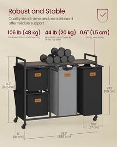 Grand panier à linge écologique de haute qualité, style coulissant avec trois compartiments, en tissu Oxford pour le rangement des vêtements - Product Image 3