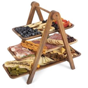 Bandeja de servir de madera al por mayor de 3 niveles, soporte rectangular de madera para cupcakes, bandeja de servir estilo rústico para fiestas, decoración. - Product Image 1