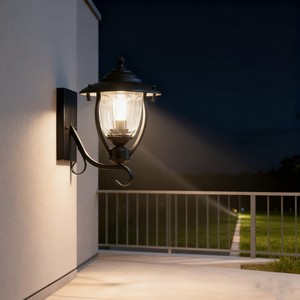 Lampe <span class=keywords><strong>murale</strong></span> extérieure pour porche, garage, véranda, jardin, cour, finition noire, verre strié, éclairage paysager - Product Image 6