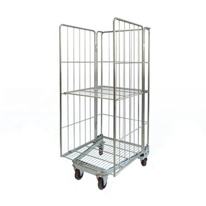 गोदाम रसद <span class=keywords><strong>3</strong></span> पक्षों रसद रोल कंटेनर <span class=keywords><strong>Foldable</strong></span> कार्गो जस्ती रोलिंग धातु भंडारण गाड़ी - Product Image 4