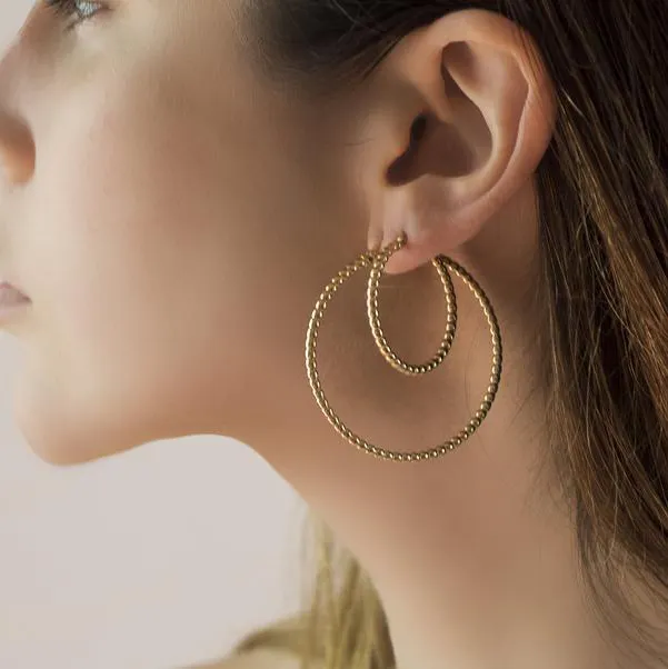 Goldcolor simple bead big hoop earring for women jewelry
