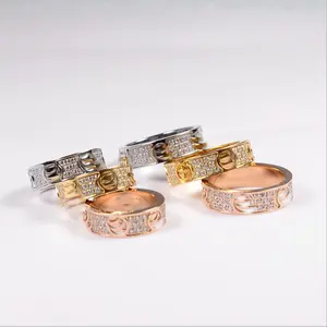 YXD14-anillos de amor de parejas de acero de titanio de lujo, oro real de 18k, sortija de amor eterna con diamantes de babysbreath para hombres y mujeres