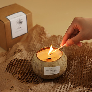 LANJO Coconut Shell <b>Candle</b> with Wood Wick for Holidays for Mother's Day and home decoration - Product Image 3