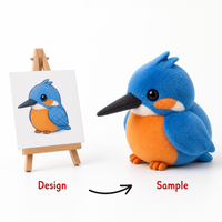 Fabricant de jouets en peluche personnalisés, poupée en peluche personnalisée, Stubby Kingfisher Plush, bec long et pointu, compagnon aviaire