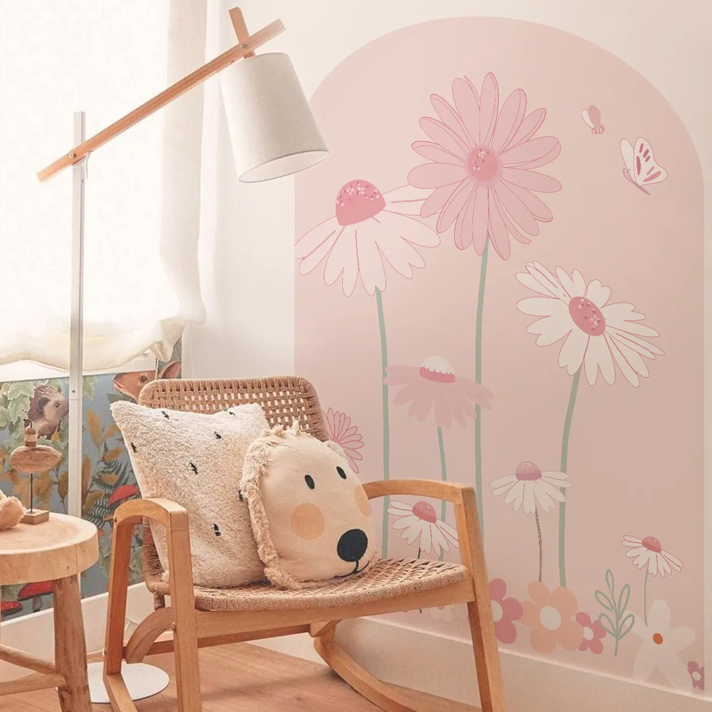 Funlife Arch Flower Wall Decals Wild Daisy Floral Girls' Wall Decor Removable Wall Sticker Kids Bedroom Decoration