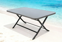 Table d'extérieur carrée pliante moderne avec plateau en verre noir, structure en fer, pour cour, patio, jardin, balcon, meubles portables, gain de place