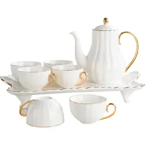 Whole Set Tea Cups and Saucers Cappuccino Cups Coffee Cups White Teacup Set