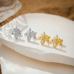 Élégantes boucles d'oreilles clous en argent sterling 925 plaqué or 18 carats, motif fleur d'iris, diamant marquise et moissanite, style vintage, pour femme - Product Image 4