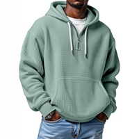 Pull à capuche gaufré en polyester (Terylène) tricoté pour homme, coupe ample, respirant, avec poche, effet délavé, taille XS