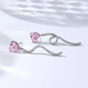 016893 Trendy <strong>Pink</strong> Heart Cut Cubic Zircon <strong>Earrings</strong> for Women Party Popular Gorgeous Zirconia <strong>Earring</strong> Party Jewelry Accessories