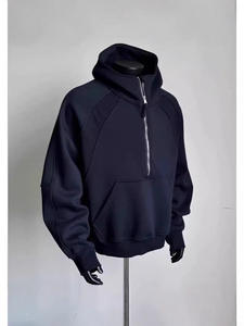 Cleanfit Half Zipper Heavy Deconstruction Sweater Hommes <span class=keywords><strong>American</strong></span> Style Stiff Boxy Short Stitching Hoodie Jacket - Product Image 3