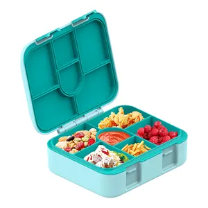 2024 New Arrival Clamshell Design Leakproof 6 Compartments Plastic Bento Lunch Boxes Kids Snack Storage Box Student Back School