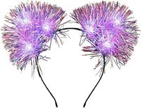 Serre-tête Lumineux à Oreilles de Chat en Guirlande Scintillante avec Pompons pour Noël, Pâques et Remise de Diplôme