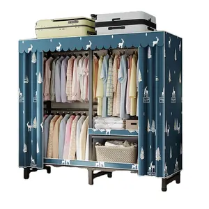 Fold and installation free rental room with all steel frame simple fabric sturdy and durable storage wardrobe