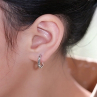Anting Perak Sterling 925 EK615 untuk Wanita, Anting Cuff Keren dan Bergaya, Anting Hoop Minimalis Sederhana